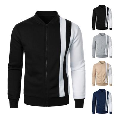 Herbst Frühling Herren Jacke Stehkragen Reißverschluss Lange Ärmel Farblich passende elastische Manschette Saum Strickjacke Slim Fit Sportmantel