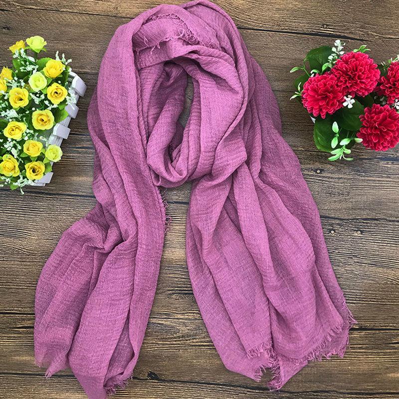 

Мятый и бахромчатый шарф из хлопка и льна, универсальный для женщин на осень и зиму, однотонный платок для головы, шелковый шарф, шаль, женский шарф 180 * 90cm