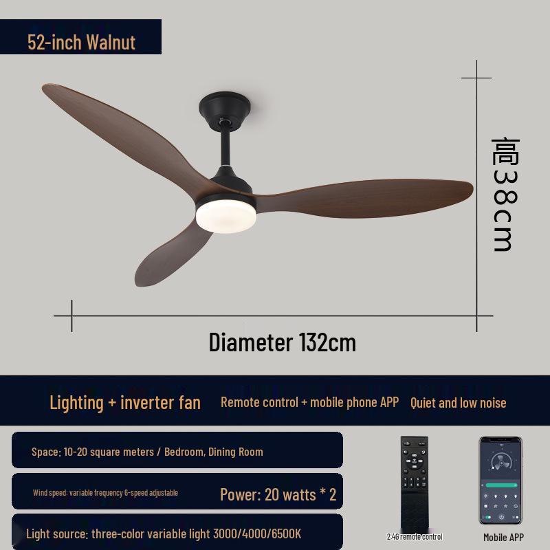 42/52-Inch Three-Blade Large Ceiling Fan Light for Bedroom, Dining, and Living Room