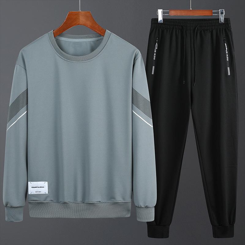 

Мужской повседневный спортивный костюм - Свободный крой, Круглый вырез, Двойка для весны и осени 5XL серый