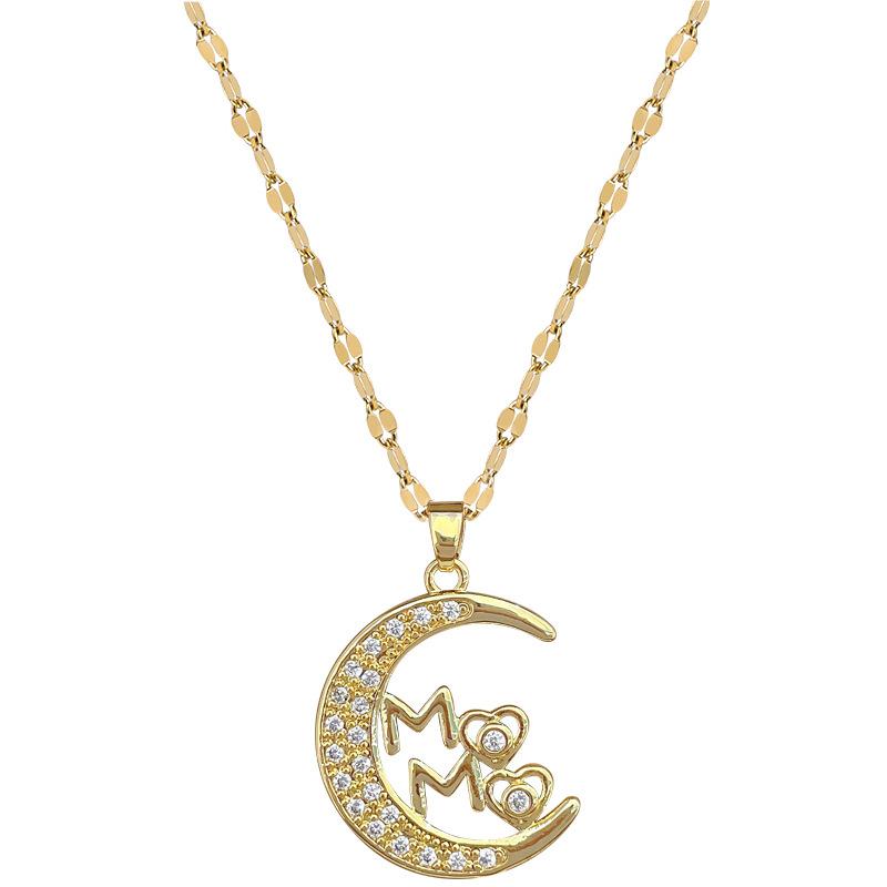 Moon Love Light Luxury Temperament Gorgeous Full Diamond Necklace Female Versatile Collarbone Chain Titanium Steel Chain