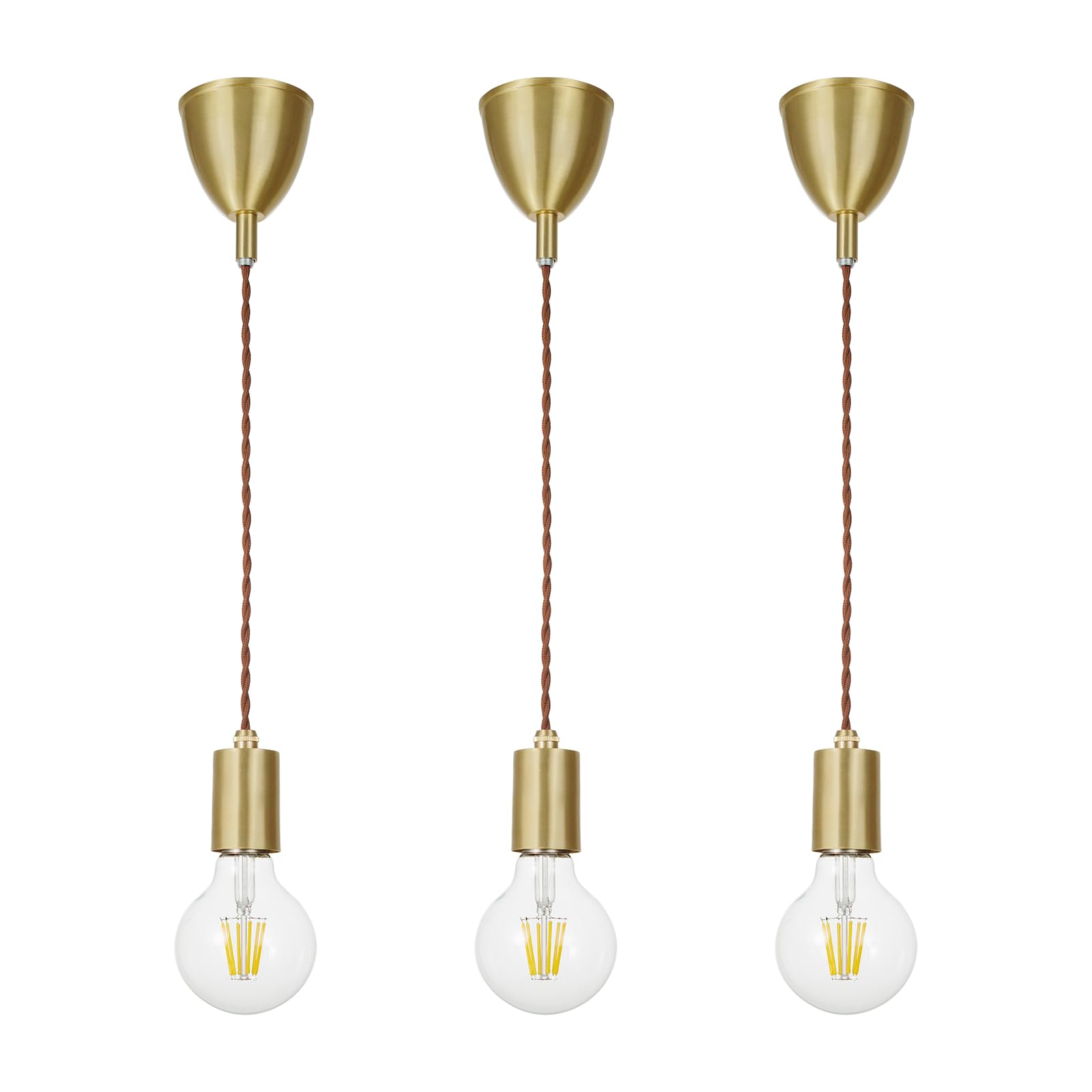 

Chiko Electric Brass Pendant Light, E26 Base, Bare Bulb Type, Brass, Hanging Light Fixture, No Installation Required (For Duct Rail, Bulb Included,