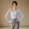 Women's Mesh Two-Piece Yoga Top with Chest Pads - Slimming, Versatile for Pilates and Fitness.