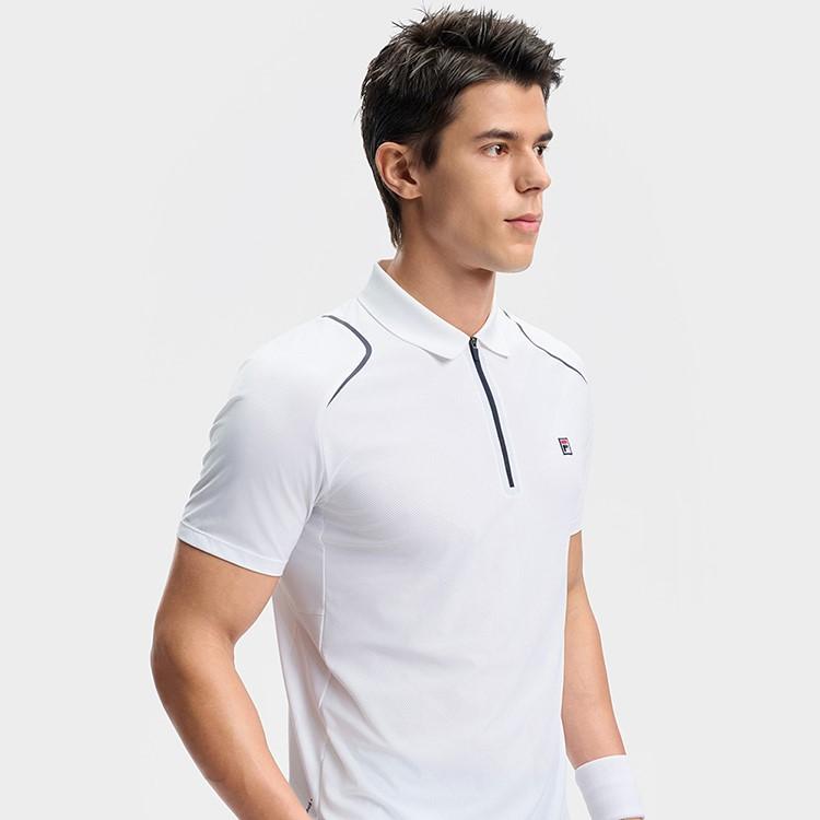 Fila Tennis Solid Color Sports Texture High-End Minimalist Short Sleeve Polo Men Polo Bright-White A11M433107FWT