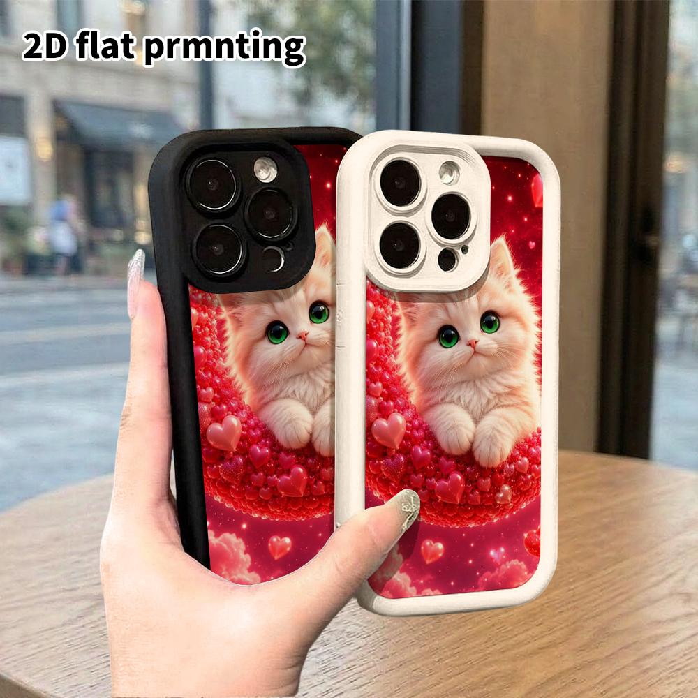 Phone case: 2D flat, suitable for iPhone 18 17 16 15 14 13 Pro protective case, creamy white kitten, perfect holiday gift for Christmas and Halloween