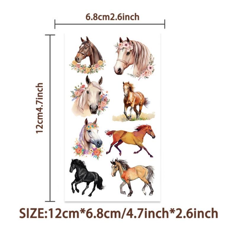 10 Cartoon New Year Horse-themed Tattoo Stickers for Party Decoration, Animal Arms, Children's Water Transfer Tattoo Stickers, Stickers