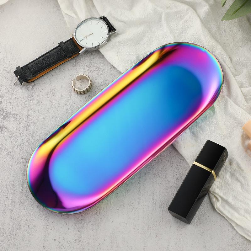 5 Stück Ins Style Hochästhetische Edelstahl Schmuckteller Kosmetik Metall Präsentierteller Ovalförmige Haushaltsaufbewahrungstabletts