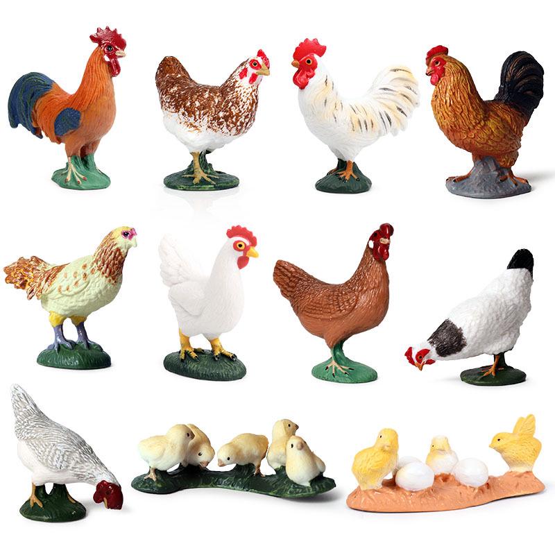 Kids' Farm Animal Toy Set: Rooster, Hen, Chick Figurines