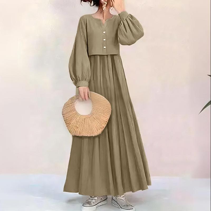 

ZANZEA Женское повседневное платье с V-образным вырезом, длинными рукавами, вставками, свободного кроя, длинное 5XL хаки