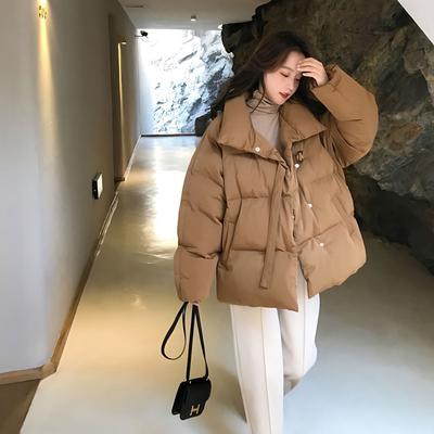 Damen Herbst/Winter Vintage Freizeit Revers Daunenmantel Jacke Kurz Locker Einfarbig Knöpfe Baumwollgepolstert Puffer