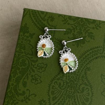 Fresh Sweet Dripping Oil Flower Earrings for Women Girls Fashionable Charm Fairy Oval Drop Earrings Party Jewelry Accessories