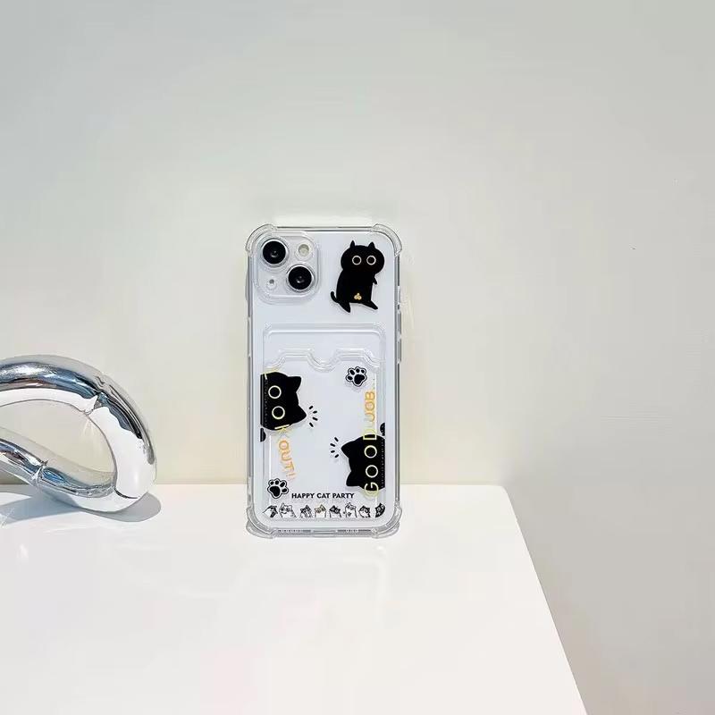 

Милый чехол-кошелек с рисунком черной кошки для iPhone 16 15 14 13 12 11 Pro Max XR XS 7 8 Plus, противоударный прозрачный чехол iPhone 13 Pro&Case прозрачный