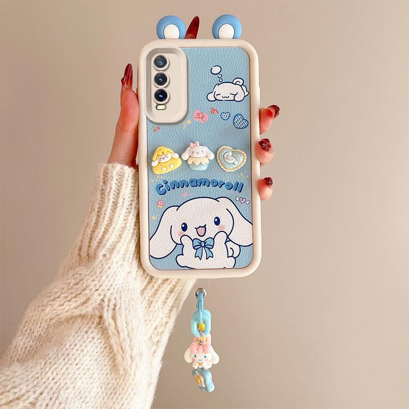 KEYSION Cute Ear 3D Cartoon Case for VIVO Y20 Y20sG Y20i with Bracelet Soft Silicone Shockproof Phone Cover for VIVO Y12S Y11S