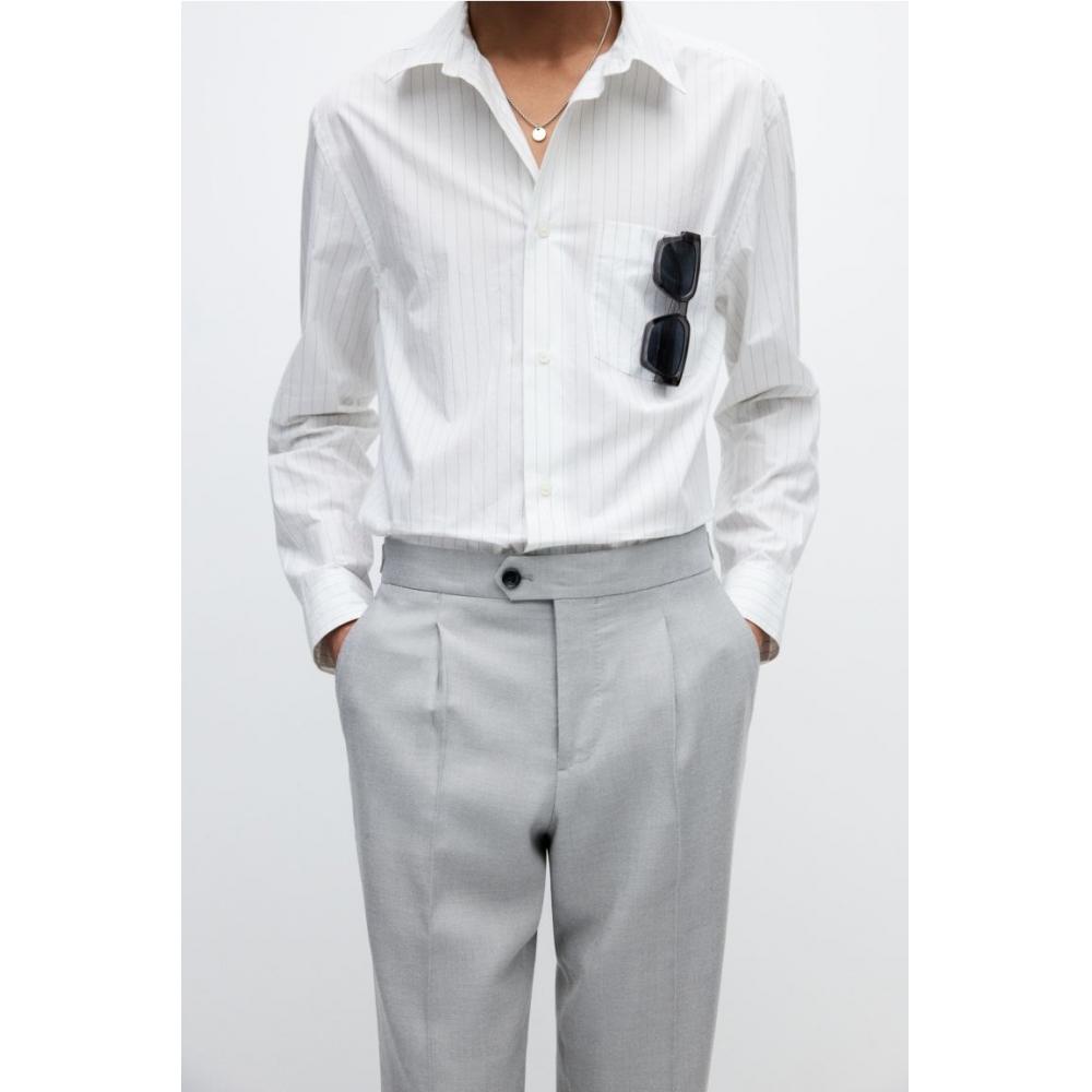 H M Wool Blend Pants Regular Fit Grey
