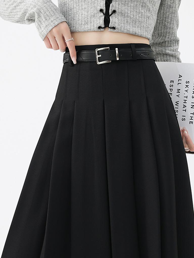 Women’s Pleated Skirt Preppy Style High Waist A Line Mid-length Skirts Vintage Casual Y2k Clothing Autumn