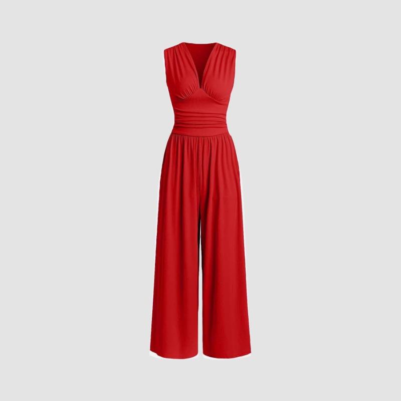 YYFS Damenmode Casual Sommer Frühling Einfarbig Druck Ärmellos V-Ausschnitt Hohe Taille Hosen Overalls & Strampler