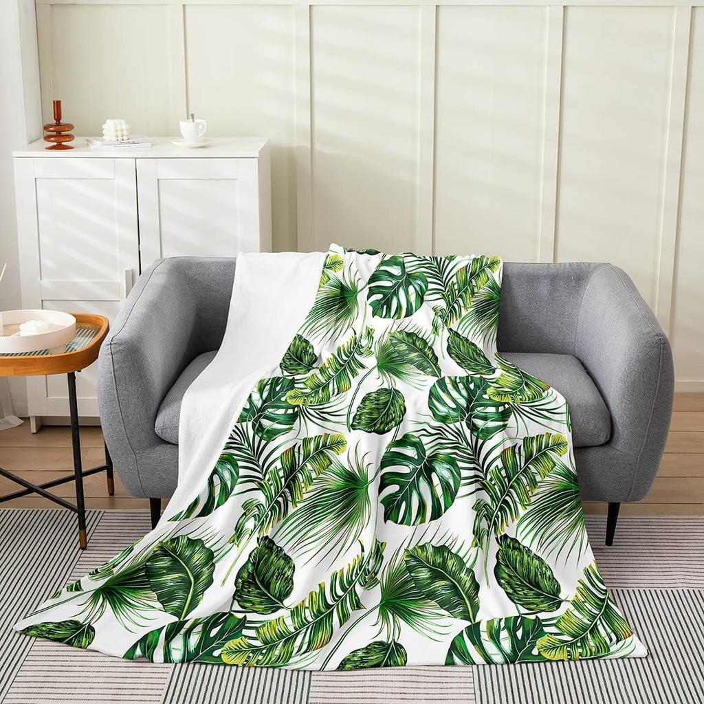 Tropical palm leaves Printed Blanket for Sofa Bed Travel Camping Living Room Office Conditioning Blanket for All Seasons Gifts