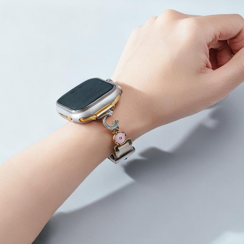 Premium Patchwork Leather Strap for Xiaomi Band 9 and Apple Watch Series 8/7/6 - Women's Edition