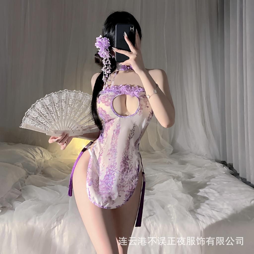 Lianyungang sex underwear sexy purple cheongsam pure desire free suit qqny temptation sleeping clothes