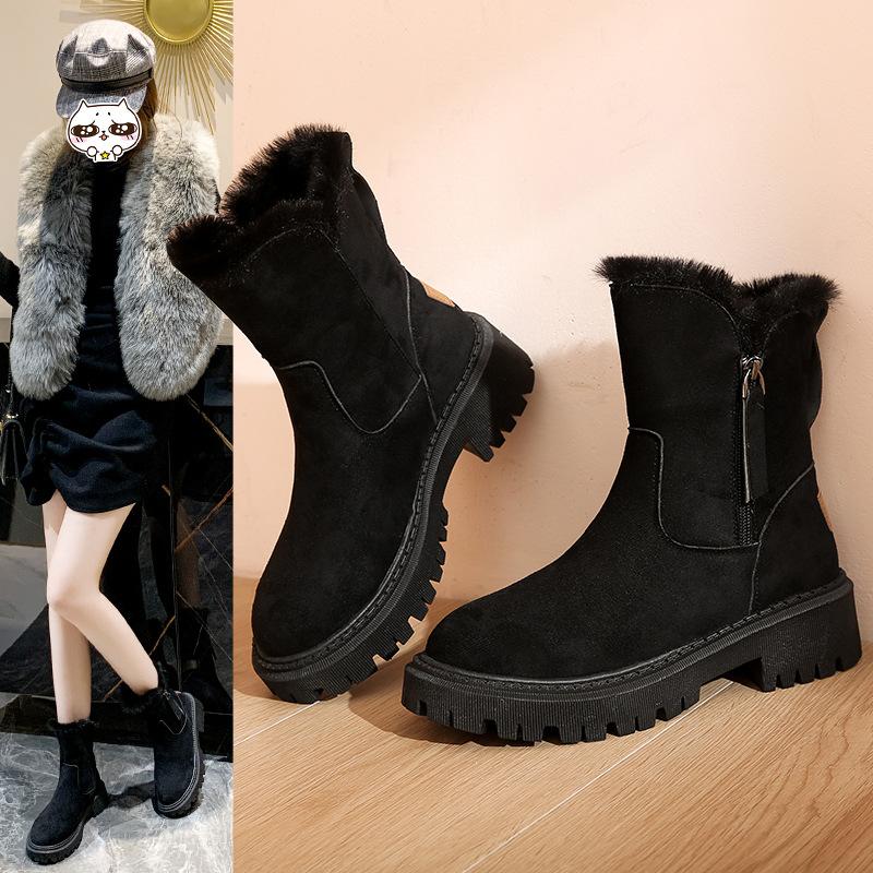

2024 autumn and winter new heightening non-slip velvet warm fashion outer wear fur integrated Northeast large cotton shoes women 42 чорний
