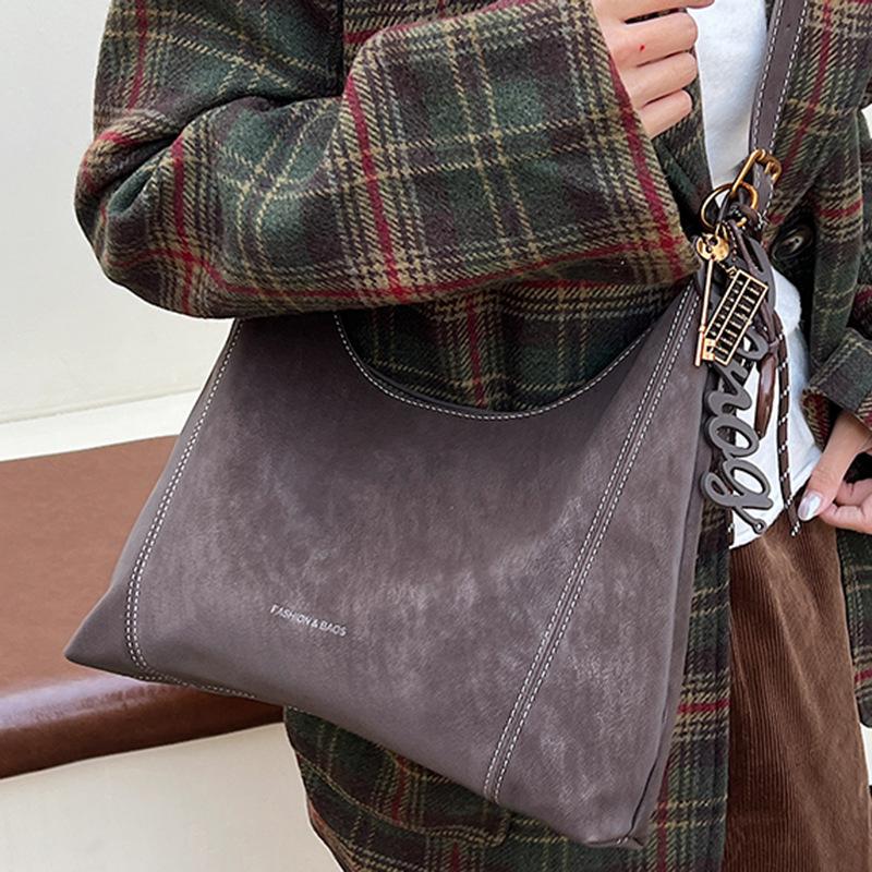 Vintage Solid Color PU Leather Women's Shoulder Bags Simple Large Capacity Female Tote Bag Casual Versatile Ladies Messenger Bag