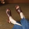 Fashion New Split Leather Summer Sandals Round Toe Sandals for Women High Heels Fashion Retro Chunky Heels Sandal Ladies Shoes Women