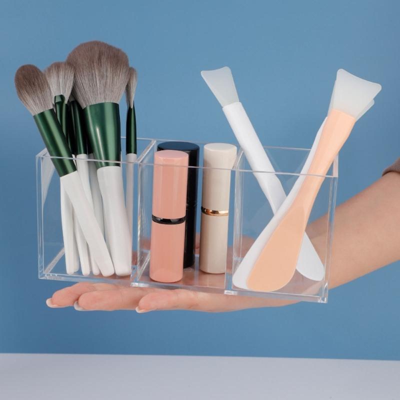 Klare Acryl 3-Schlitz Kosmetik-Aufbewahrungsbox Professioneller Make-up-Pinselhalter Organizer Für Beauty-Enthusiasten