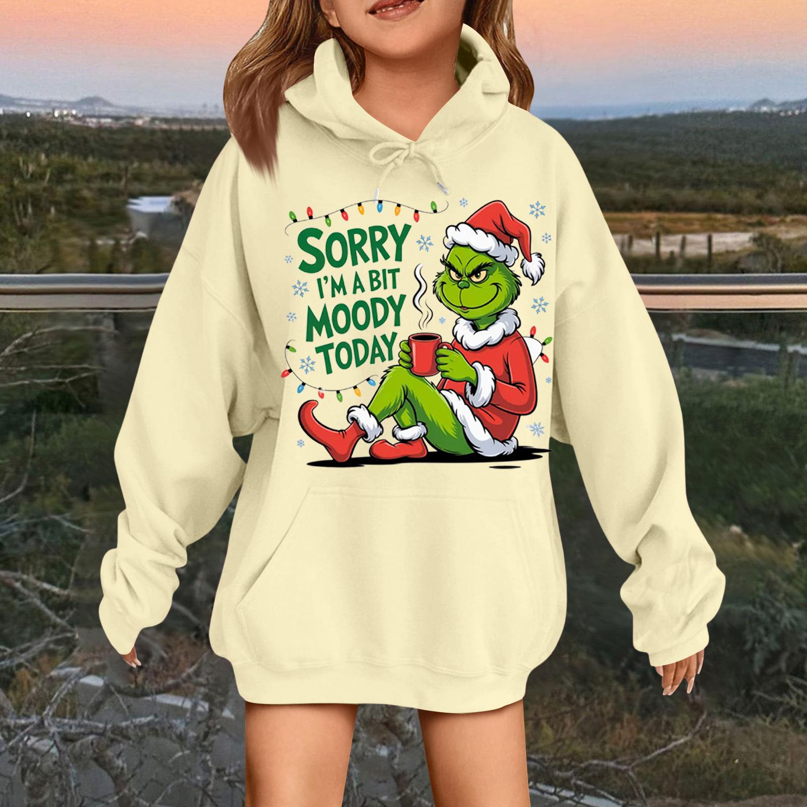 

Children s Fashionable Casual Long-sleeved Loose Christmas Print Pullover Hooded Sweatshirt 160 бежевый