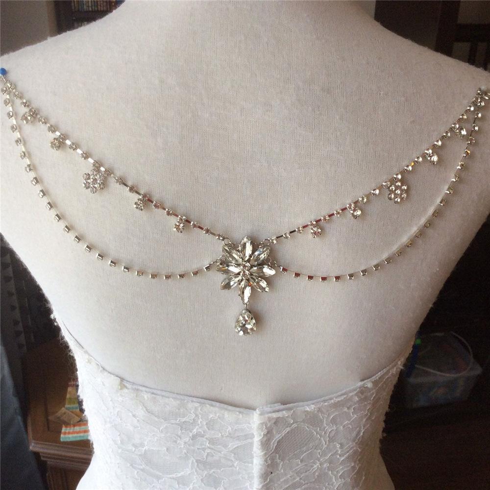 

European And American Novel And Fashionable Diamond-Encrusted Shoulder Chain, Trendy Personalized Bridal Wedding Rhinestone Flower-Shaped Back Body Ch