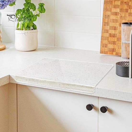 Acrylic Cutting Board with Counter Lip Non Slip Clear Cutting Board for Kitchen L-Shaped Charcuterie Board for Vegetables Cakes Pizza Sandwiches