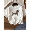 Summer Clothing Women's Casual Dachshund Leopard Print Short Sleeve T-Shirt White Crew Neck Summer Tops and Comfortable