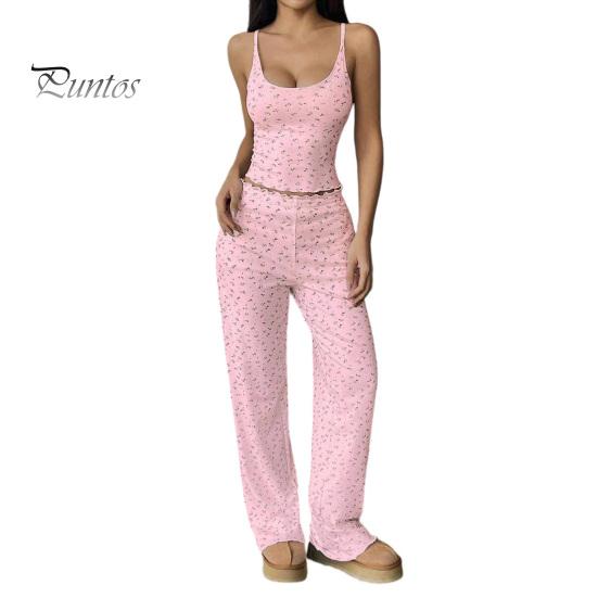 Floral Printed Camisole Pajama Set Women Pajamas with Print, Sleeveless U Neck Lightweight Sleep Sets for Vacation And Pants, Sexy Comfortable