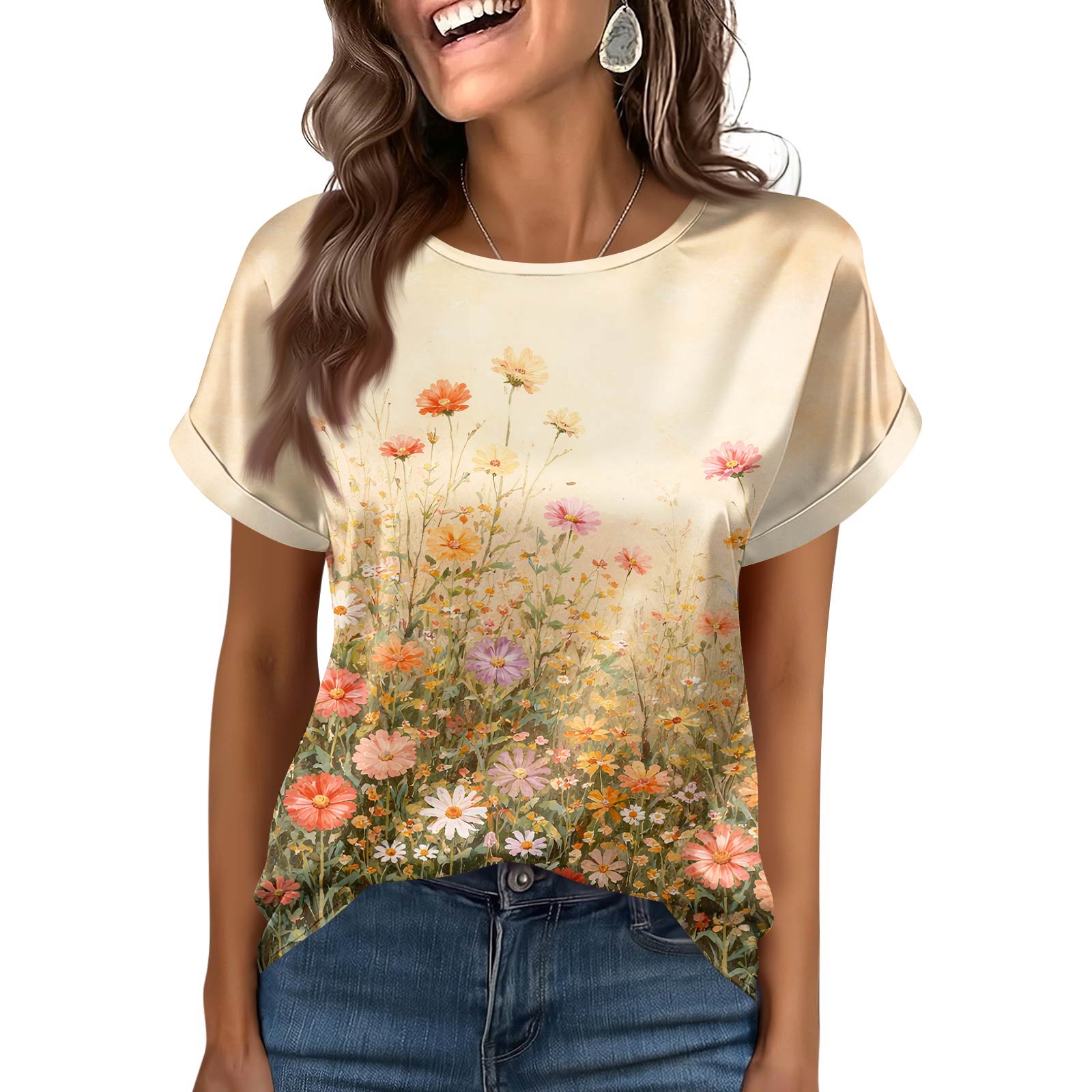 

Women s Fashionable Casual Vintage Printed Top XL жовтий