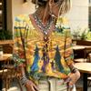 Women's Halloween Printed Tie Front Ruffle V-Neck Blouse Top for Costume Party