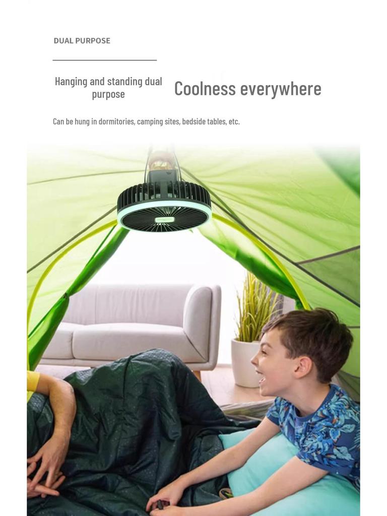 Portable Camping Fan with Tripod, Long Battery Life, Dual-Use Hanging or Standing, Large Wind Power, and Night Light