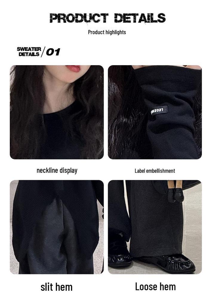 Mädchen Set im koreanischen Stil: Schwarze Strickweste mit Weitbeiniger Hose und Langarmshirt - Ankunft Herbst 2026