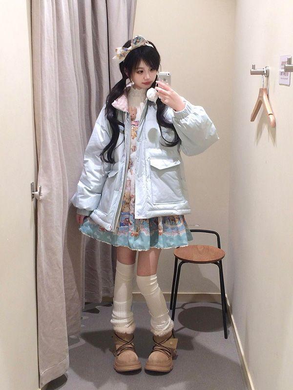Sweet college style double-sided wear splicing design cotton jacket women's atmosphere contrasting colors thickened warm bread clothes tide