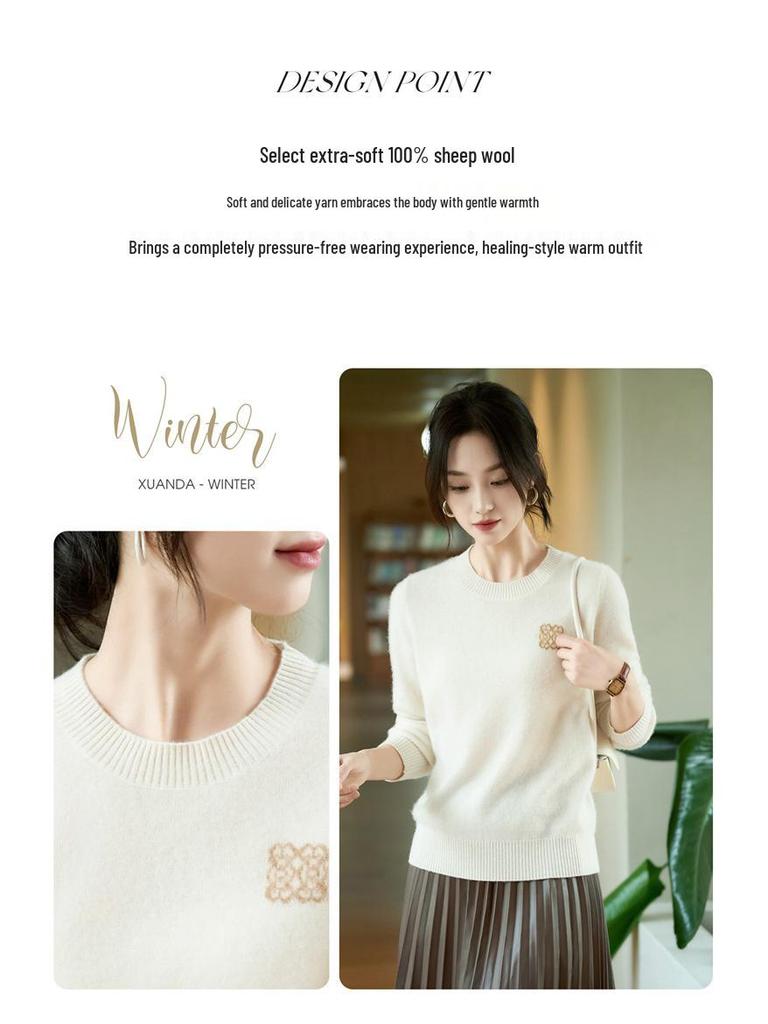 2025 Herbst Bestickter Strick Wolle Übergröße Lockerer Pullover für Damen - Langärmeliges Modeoberteil