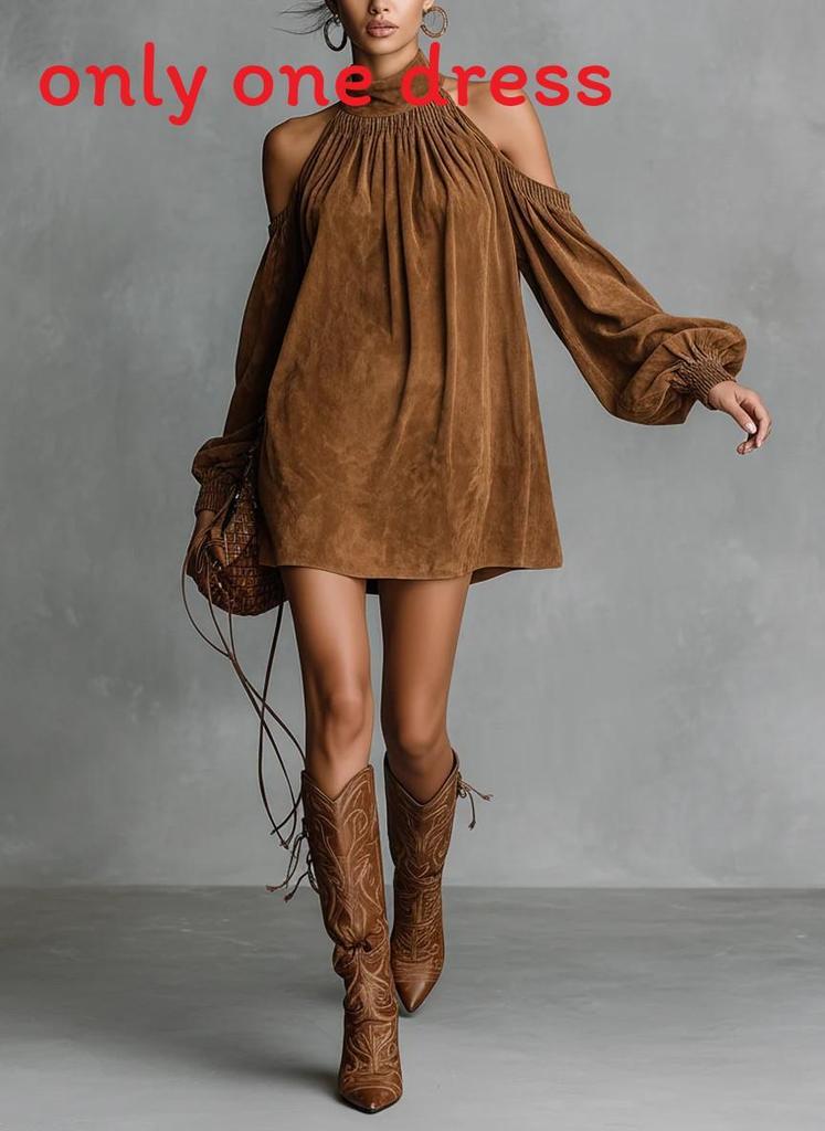 Polyester Blouse Dress With Lantern Sleeves For Casual And Party Wear