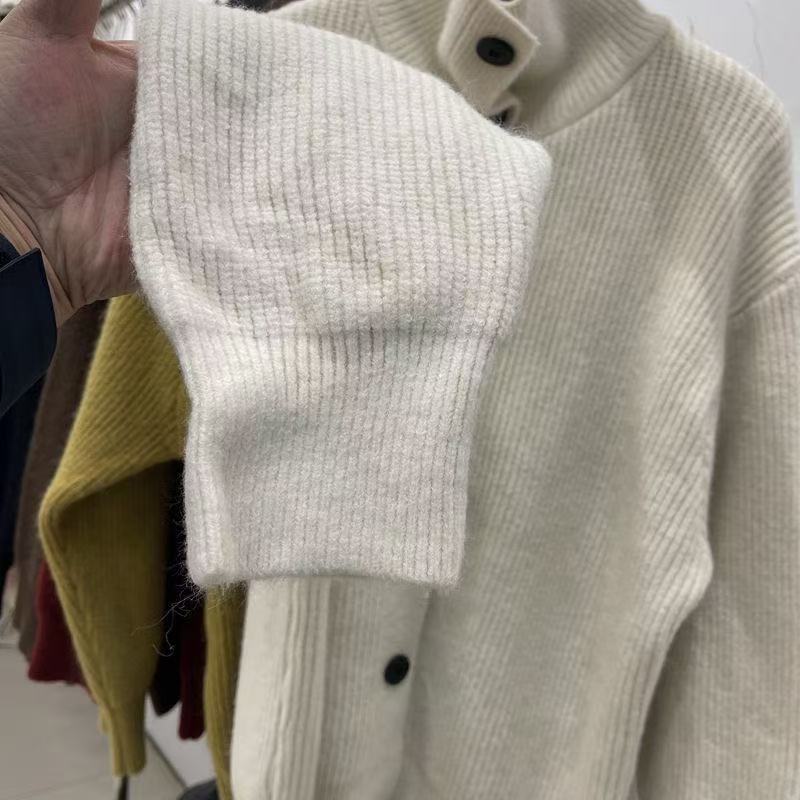 French Vintage Design Style Turtleneck Tops Autumn Casual Loose Single-breasted Clothes Solid Long Sleeve Knitted Sweater Winter