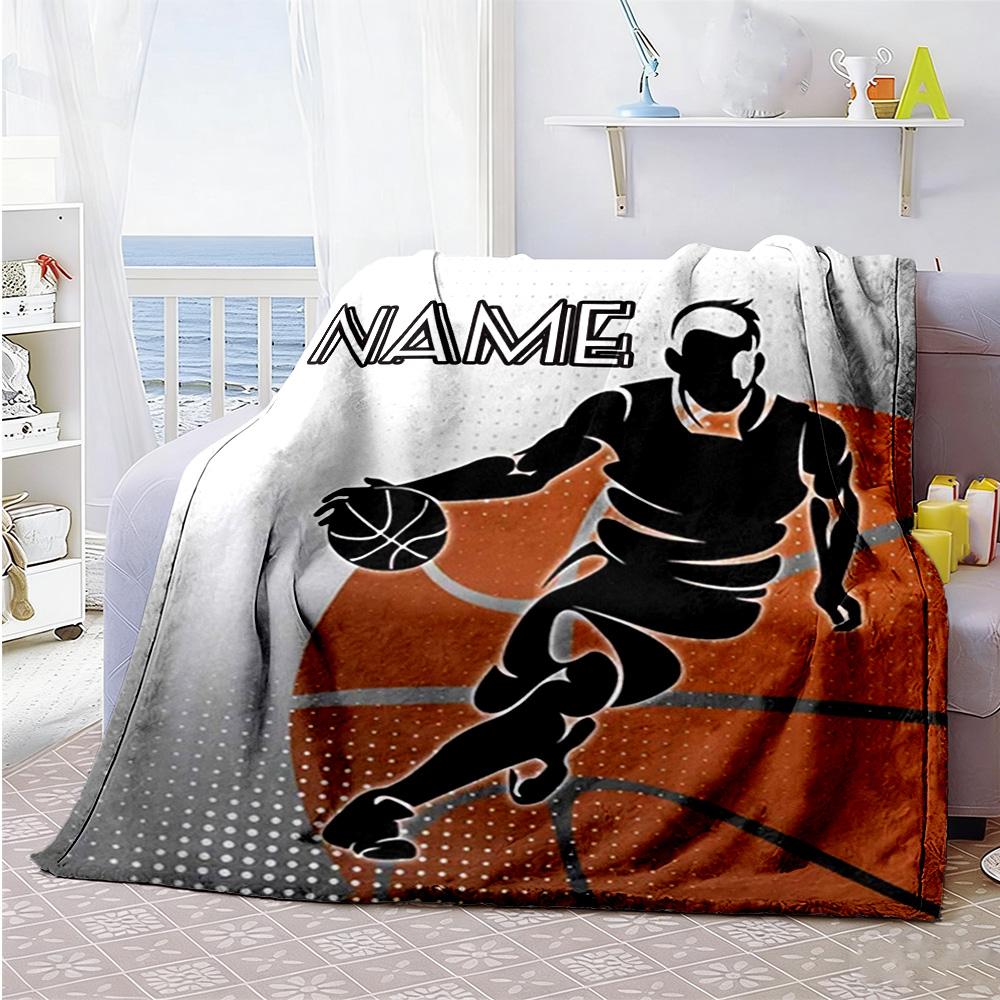 Boys Basketball Personalized Text Blanket Multi-purpose Customizable Blanket Soft Warm Cozy Perfect for Chair Office Chair Livingroom Sofa