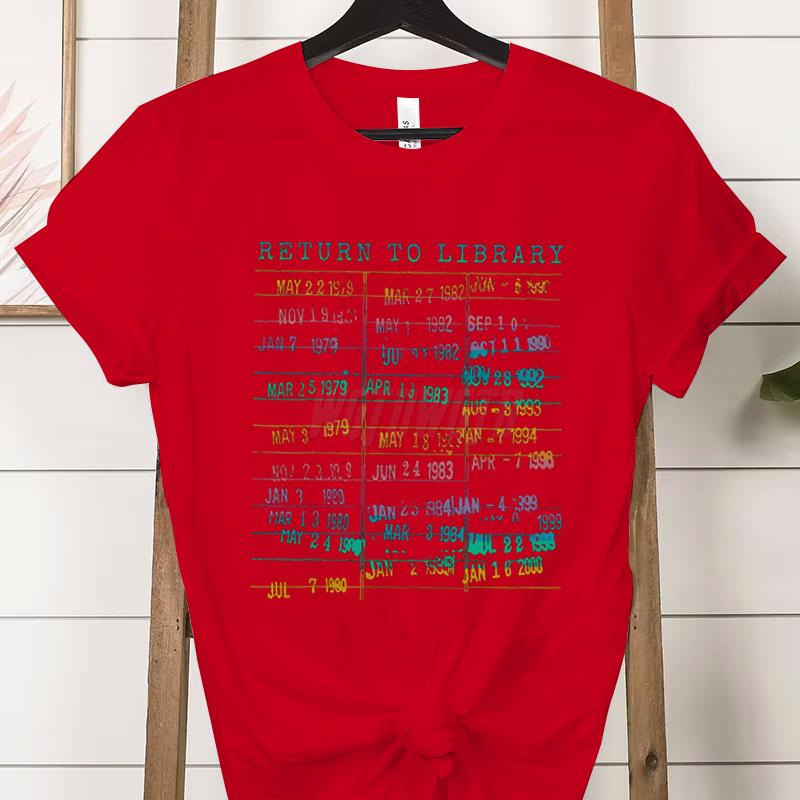 Library Book Classic Tops Vintage Book Due Date Bookish Rainbow Reading TShirt Return To The Library Graphic Womens Clothing