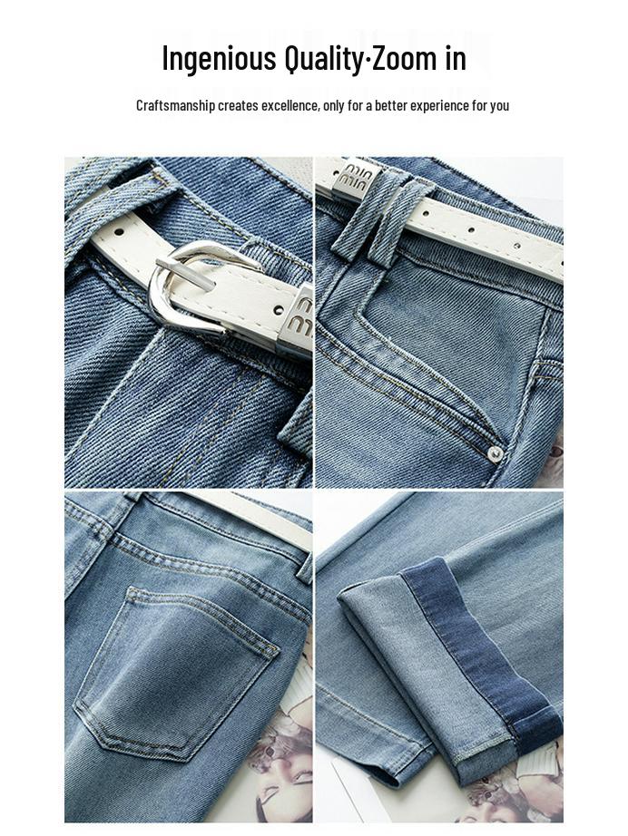 Wide-Leg Women's Jeans: Spring/Autumn 2024, New Loose Straight-Leg, Petite Slimming Floor-Length Style.
