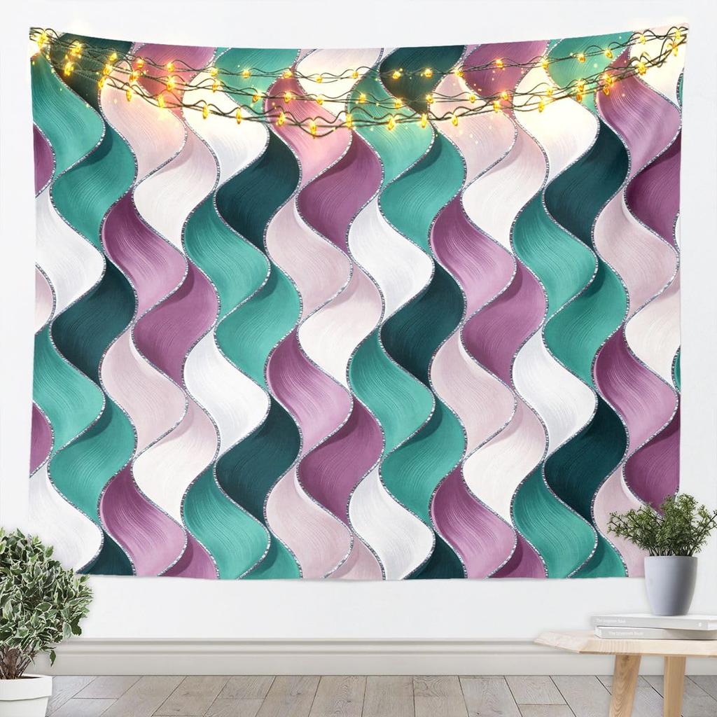 Modern Abstract Wave Tapestry, Layered Curved Pattern Wall Art in Earthy Tones for Bohemian Home & Minimalist Room Decor