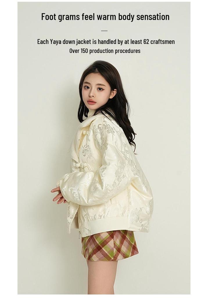 Yaya Women's 2025 Winter Shearling Collar Down Jacket – New Chinese Style, Short & Loose Fit
