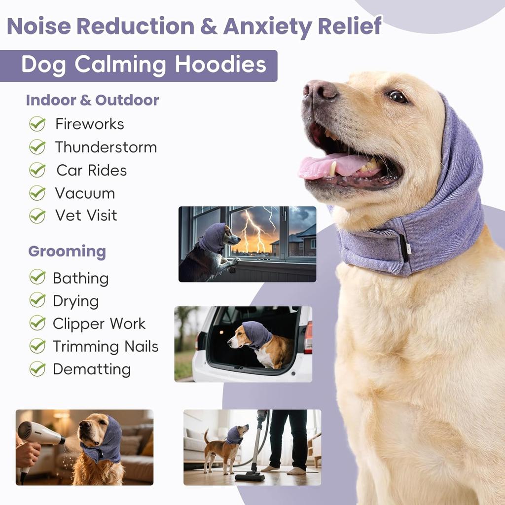 Dog Calm Hoodie, No Shake Ear Wraps for Dogs, Quiet Dog Ear Cover Noise Protection, Pet Ear Muffs Dog Ear Protector Head Wrap Cover for Anxiety
