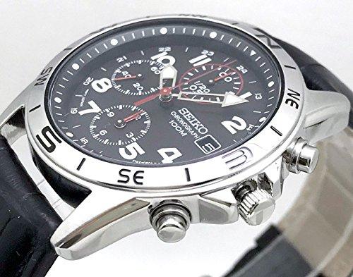Seiko Chronograph Wristwatch Set SND375P-BK Genuine Leather Belt Black Military Authorized Product