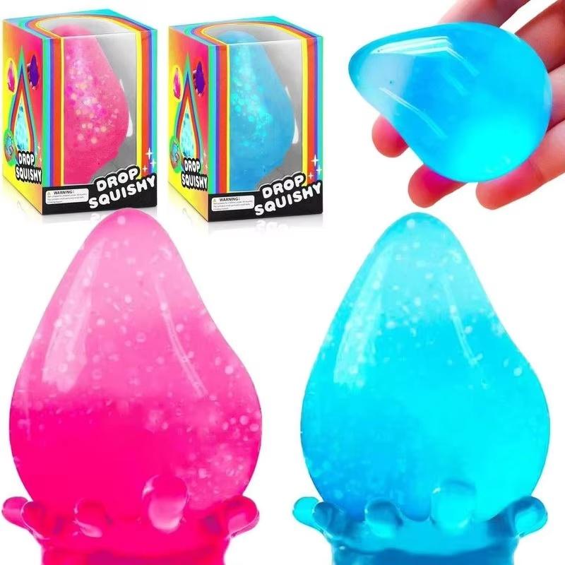 Needoh Sensory Toy Glitter Waterdrop Shape Squishy Stress Relief Fidget Toy Adults Anxiety Calming Relax Surprise Gifts
