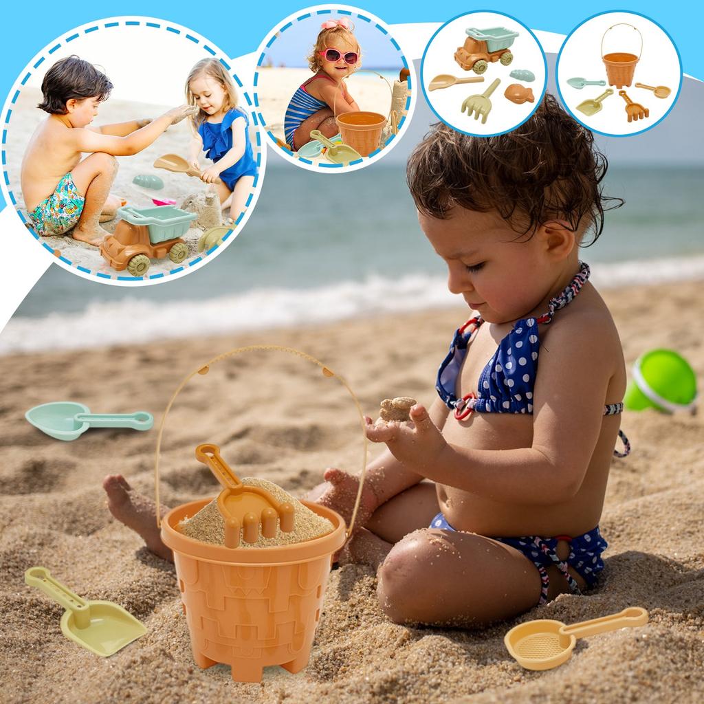 Beach Playset, 5-Piece Multi-Color Plastic Toddler Toy Set With Dump Truck Or Bucket, 2 Shovels And 2 Prints - Summer Beach Toys For Kids