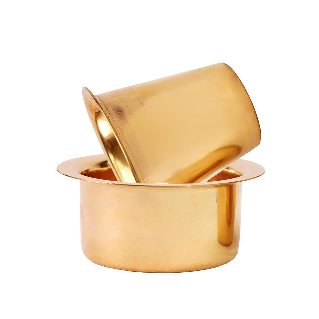 Brass Coffee Cup Dawara/Dabara & Tumbler for Serving Filter Coffee/Tea/Traditional Kumbakonam Dabara Set Matt - 150ml (Plain, Set of 4)